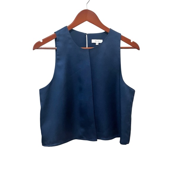 Reiss Satin Crop Top with Pleat Navy Minimalist Career Capsule Wardrobe Size 6 - Picture 2 of 6